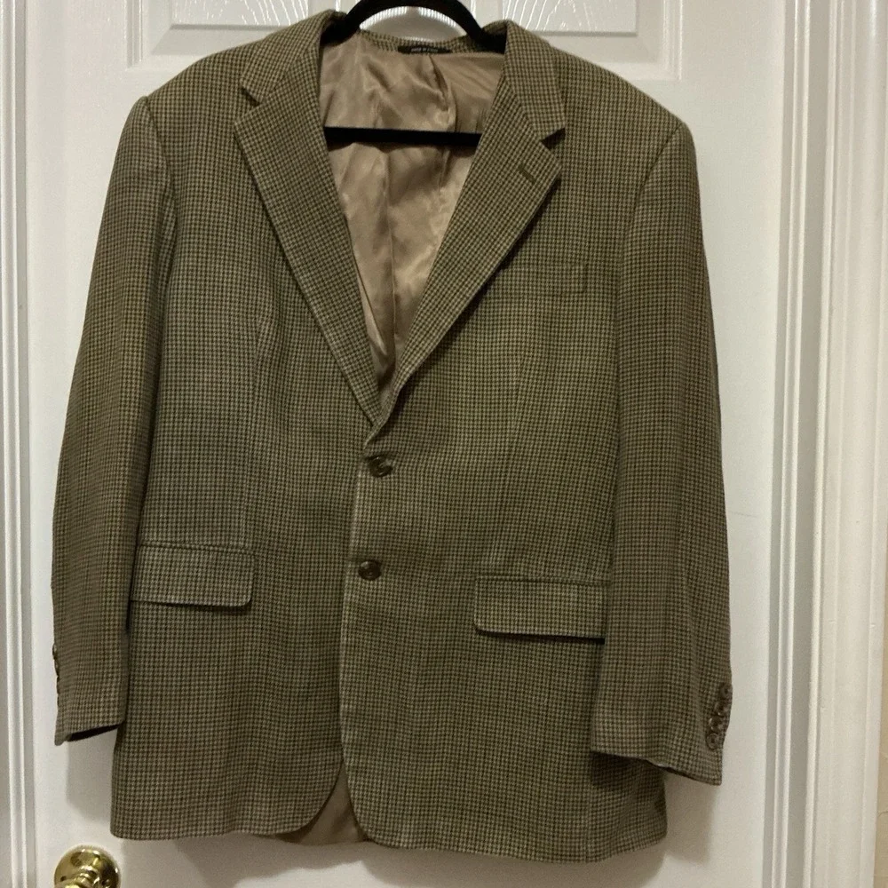 Chaps Ralph Lauren Men's‎ Hounds Tooth Sport Coat Jacket 42R 100% Silk Lined EUC